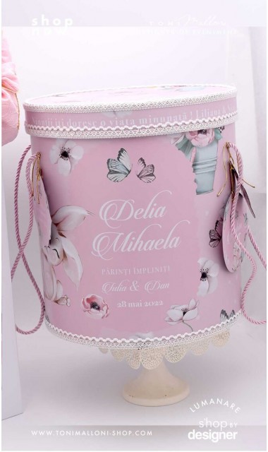 Trusou cu fluturi si flori ideal pentru un botez primavara Pink Spring 5